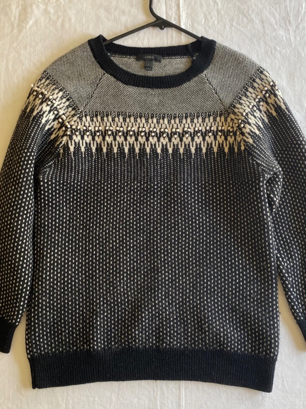 J. Crew Pullover Crewneck Sweater Wool Blend Sz Large Black White